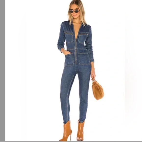 EUC Free People Lennox Jean Denim Zip Pantsuit Jumpsuit - Picture 1 of 14